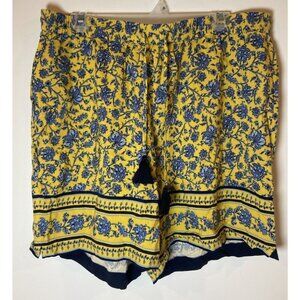 NWT J.Jill Shorts Pull On Elastic Waist Tie Rayon Blue Yellow Large L New